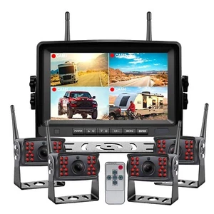 Digital Wireless Backup Cameras x4 Car DVR Quad Split Screen Monitor 7 Inch Kit - Picture 1 of 24