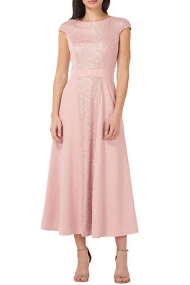 Vestido midi de lentejuelas y crepé línea A de JS Collections para mujer 10 rubor nuevo con etiquetas $298 Foto 1 de 4