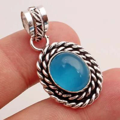Chalcedony Gemstone Silver Plated Handmade Pendant Jewelry Gift 1.02" P-13939 - image 1 of 3