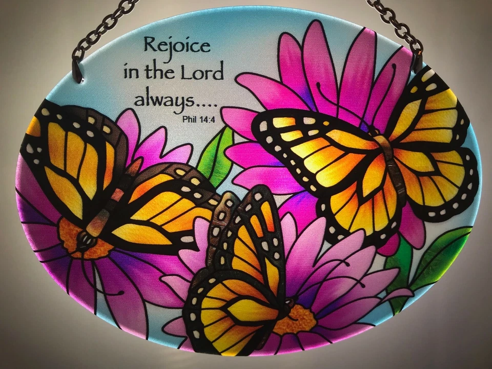 Joan Baker Arte Pintado a Mano Vidrio Atrapasol Percha Ventana Mariposas Monarca   Foto 1 de 1