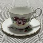 Royale Garden Pansy Purple Yellow Teacup and Saucer Set Pair