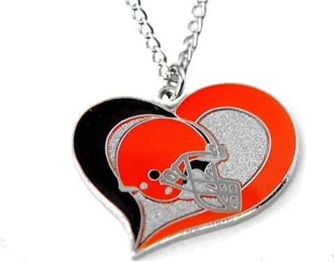 Cleveland Browns Football Team Logo NFL Heart Swirl Charm Silver 20" Necklace Cover
