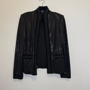 Giacca St. John maglia nera paillettes tasche frontali zip taglia 8 nuova senza etichette - Foto 1 di 10