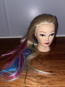 Cosmetology Female Doll Head 21” Blond Pink And Blue Hair