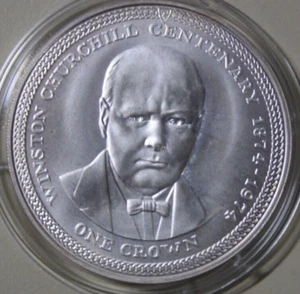 Isla de Man 1 Corona 1974 Plata "Winston Churchill" #F6404 KM#30.a 100. Cumpleaños - Imagen 1 de 5