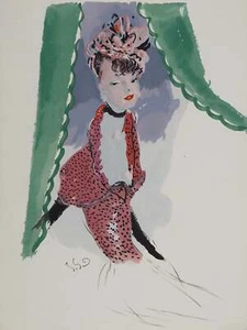 Jean-Gabriel DOMERGUE : L'élégante au bibi rose, Lithographie et pochoir signée - Picture 1 of 5
