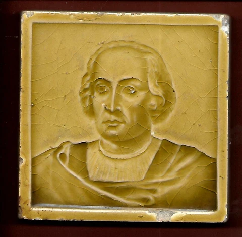 C Pardee Works Art  Tile In Relief Victorian Hatless Quaker Gloss Yellow Cover