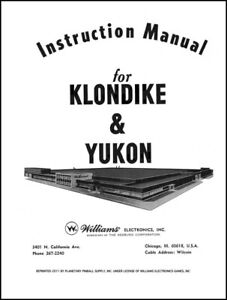 Klondike & Yukon Pinball Machine Operation/Service/Repair Manual Williams Pps Xx