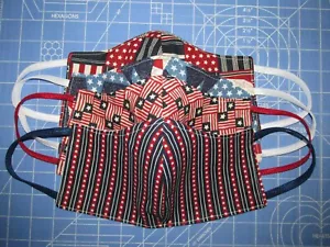 4 Patriotic Flag Comfort Fit Contoured Washable Face Masks Layered Cool Cotton - Picture 1 of 7