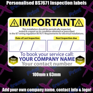 Inspección eléctrica personalizada BS7671 etiquetas electricista, pegatina personalizada - Imagen 1 de 6