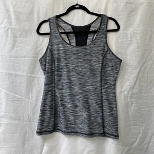 Danskin Now Womens Fitted Racerback Tank Top Sz L (12/14) Black Wht Yoga Workout - Picture 1 of 9