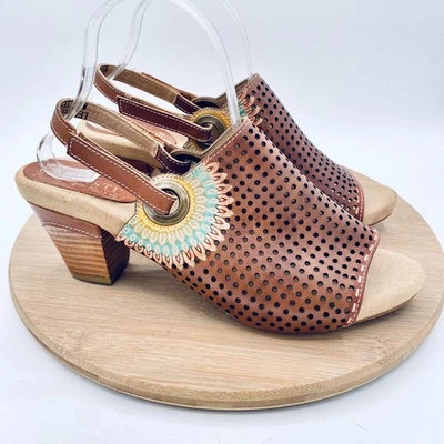 Spring Step L'artiste Millie Sandals Womens 11 42 Brown Slingback Heels Peep - Image 1 of 4