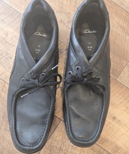 Scarpe mocassini uomo Clarks in pelle nera taglia UK 11 slim fit foderate in tartan