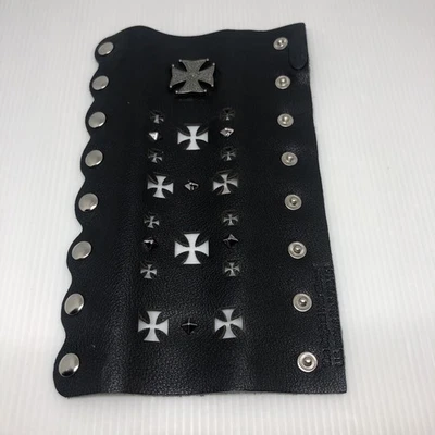 "Guante de pelo original cruces de cuero negro tachuelas de metal plateado 8""" Foto 1 de 4