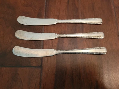 Antiguo cuchillo/esparcidor de mantequilla a la luz de las velas de toalla de plata de ley de 5,75" LOTE de 3 Foto 1 de 3