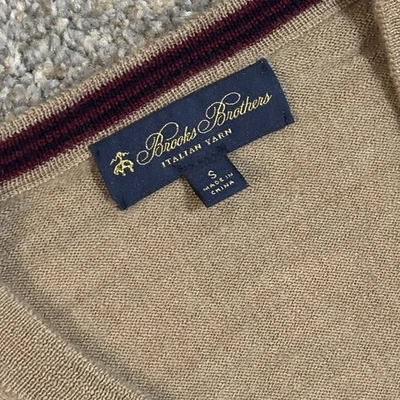 Suéter Pullover Brooks Brothers Para Hombre 100% Lana Merino Cuello en V Tostado • Pequeño Foto 1 de 4