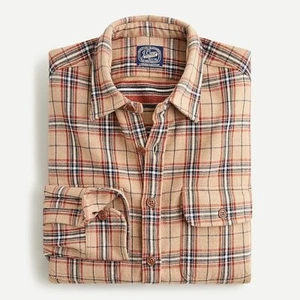 $138 NWT J. Crew Tan Black white check L heavyweight Blanket cloth Cotton shirt - Picture 1 of 2
