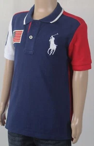 Childrens Polo Ralph Lauren Navy Red Big White Pony Flag Shirt NWT - Picture 1 of 1