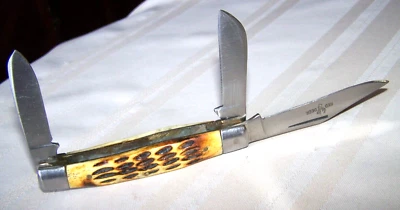 Red Deer Stainless Steel  Pocket Knife 3 Blade Bone Handle - Image 1 of 4