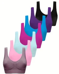 7pcs Wireless Sports Bras, Comfy & Breathable Running Workout Tank Bra Women's - Picture 1 of 6