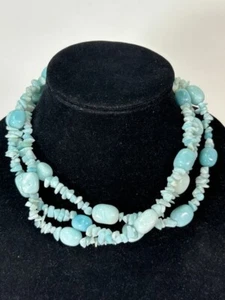 925 Sterling Silver Geniune Amazonite Beaded Layered Necklace - Picture 1 of 10