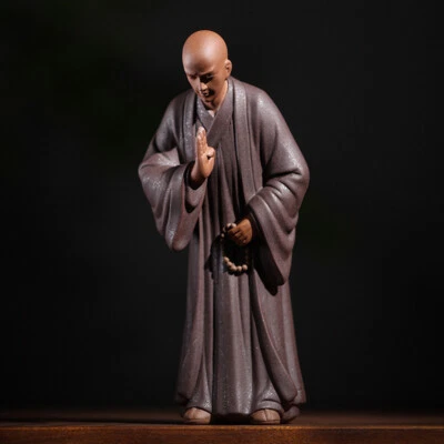 Estatua de monje Buda mascota té Yixing Zisha hecha a mano arcilla púrpura artículos de arte estante decoración Foto 1 de 4