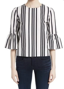 ALICE + OLIVIA Bernice gestreiftes Baumwoll-Top mit Rüschenärmeln Gr. XS orig. 250€ NEU - Bild 1 von 4