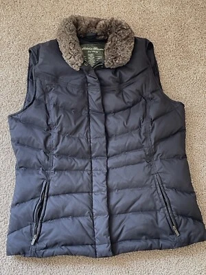 Eddie Bauer Premium Goose Down Faux Fur Collar Black Vest ~ Women's Medium - Image 1 of 4