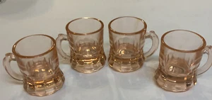 Vintage Pink Depression Glass Mini Beer Mug Shot Glass Lot of 4. NO DAMAGE! - Picture 1 of 4