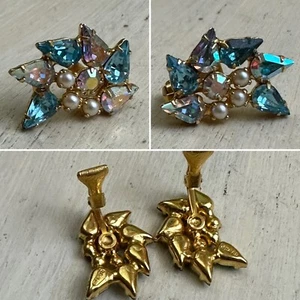Pendientes con clip de oro y diamante blanco perla y joya azul sintético de colección B. DAVID - Imagen 1 de 12