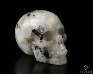 Teschio di cristallo intagliato a mano 1,1" tormalina nera e pietra di luna, realistico - Foto 1 di 9
