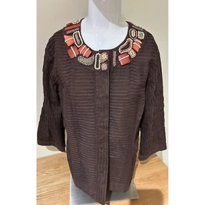 Chaqueta acolchada para mujer Chicos marrón cuello con cuentas manga 3/4 talla 2 LHobo Chic - Imagen 1 de 5