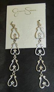 JESSICA SIMPSON SILVER DANGLE EARRINGS HEART FILIGREE - Picture 1 of 5