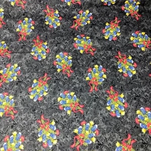 Bluebonnet Wildflower Bouquet Fabric with a Dark Grey Paisley style Background - Picture 1 of 4