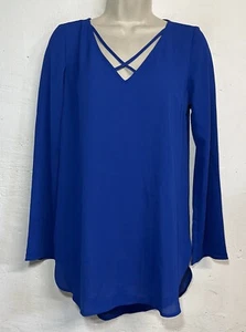 Blusa tunica Express XS blu manica lunga incrociata scollo a V nuova con etichetta - Foto 1 di 6