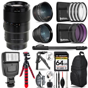 Sony FE 90mm f/2.8 Macro G OSS Lens -3 Lens Kit + Flash + Tripod - 64GB Kit - Picture 1 of 7