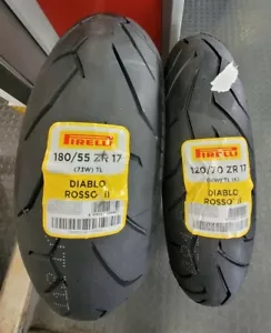 1 COPPIA GOMME MOTO PIRELLI DIABLO ROSSO II 120/70 ZR 17 + 180/55 ZR 17 dot 2024 - Foto 1 di 3