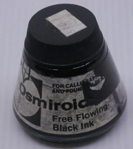 VINTAGE GLASS BOTTLE OF OSMIROID BLACK INK, 2 FLUID OUNCES, CALLIGRAPHY - Picture 1 of 2