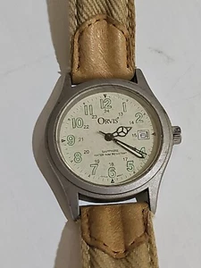 ORVIS Petite Sappire Crystal Canvas Caramel Leather Field Watch (D46) Parts  - Picture 1 of 7