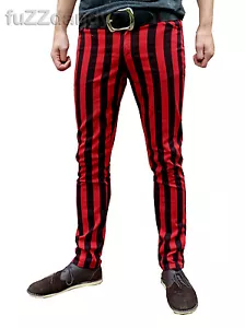 Mens Drainpipes Trousers Skinny Jeans vtg indie Mod Red Black STRIPED 60s Retro - Picture 1 of 3