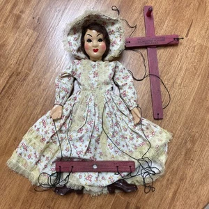 Early Hazelle's Marionette Girl With Flower Dress & Bonnet Made USA Kansas City - Picture 1 of 13