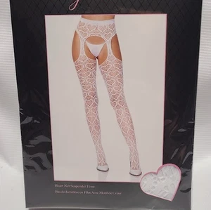White Heart fishnet suspender pantyhose stockings O/S NWT - Picture 1 of 3