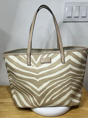 Coach zebra print Beige and White Tote Bag W 19", H 12", D 6". 1381 - Image 1 of 4