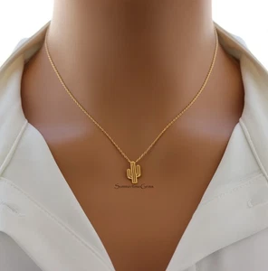 STG 18K Gold Plated Cactus Cutout Pendant Necklace - Picture 1 of 5