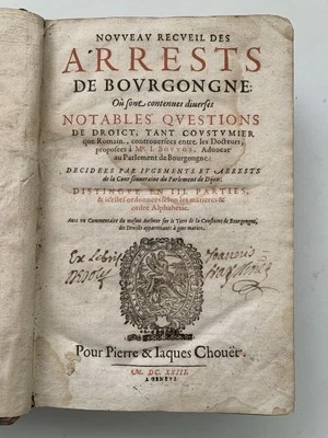 DROIT COUTUMIER BOURGOGNE] BOUVOT - NOUVEAU RECUEIL ARRESTS BOURGONGNE EO 1623 - Photo 1/4