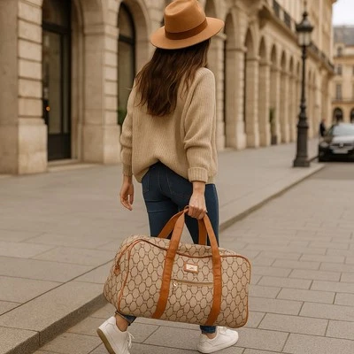 Bolso de Lona Adrienne Vittadini Estampado de Firma Monograma Equipaje de Viaje Italiano Foto 1 de 4