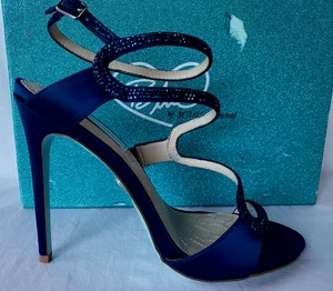 BETSEY JOHNSON..STRAPPY..NAVY BLUE..STILLETO..RHINESTONE..HEELS..NIB..10 - Picture 1 of 7