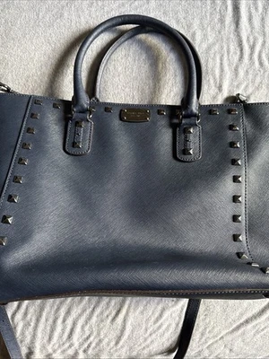 Michael Kors Navy Blue Leather Handbag with Stud Details Medium - Image 1 of 4