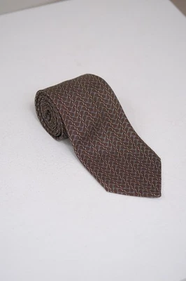 Corbata Hermes Paris de lujo para hombre marrón con estampado de cadena de seda hecha en Francia Foto 1 de 4