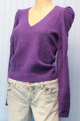 WHBM purple heather stretch v neck puff sleeve cropped pullover sweater XS NWT - Image 1 of 3